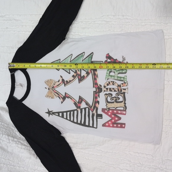Bella Canvas Black and White 3/4 Sleeve Tee with Festive Graphic - Picture 8 of 11